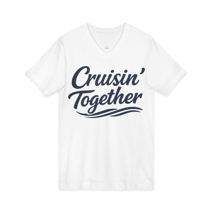 Cruisin Together Group Unity Shirt with Bold Script and Wave Design V-Neck - View 8 - Best Cruise Shirts