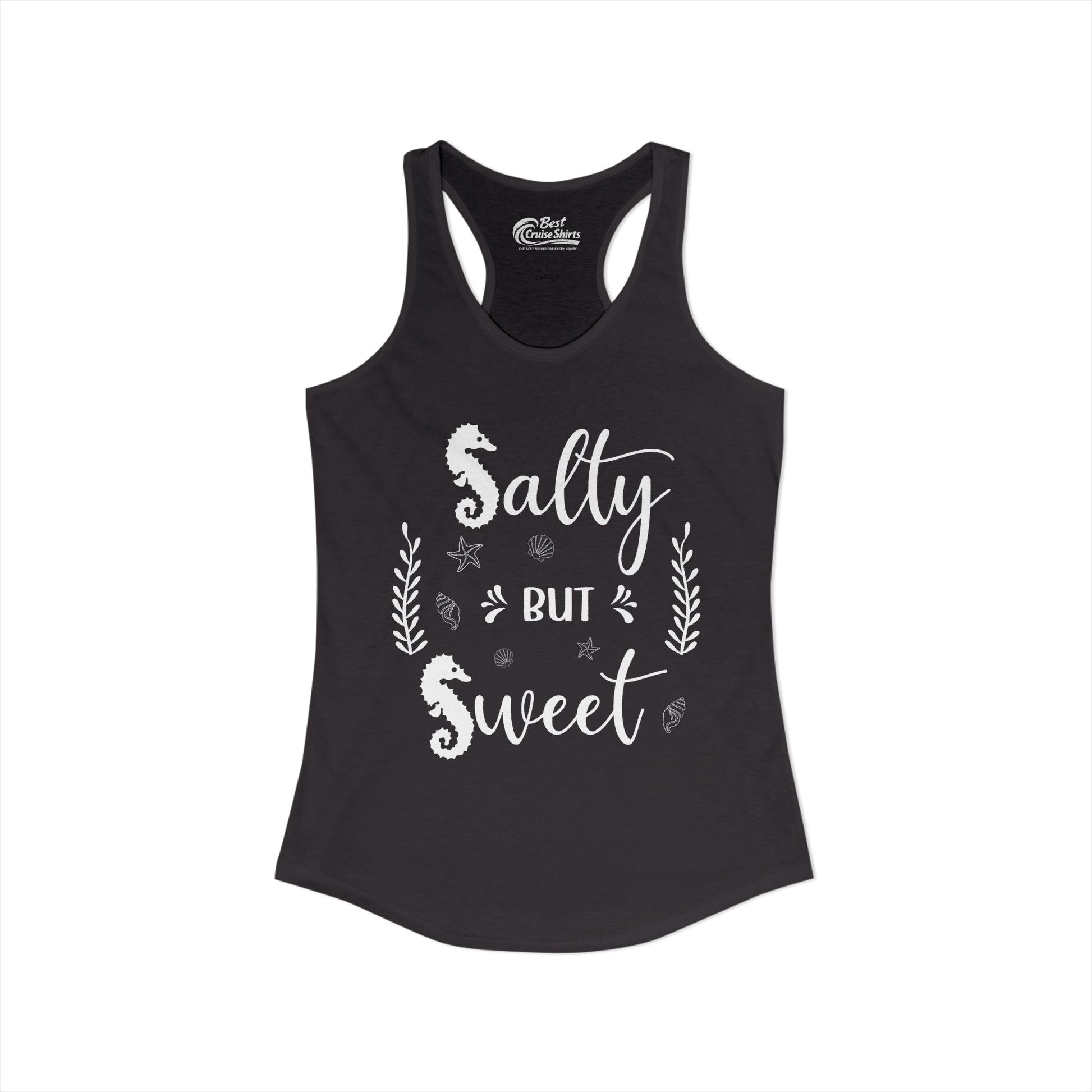 Salty But Sweet Seahorse Ocean Beach Shirt - Whimsical Summer Tee Ladies Tank - View 2 - Best Cruise Shirts
