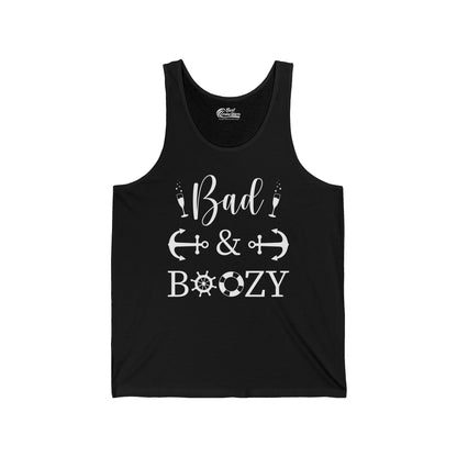 Bad and Boozy Nautical Cruise Shirt with Anchors and Ship Wheel — Tank Top