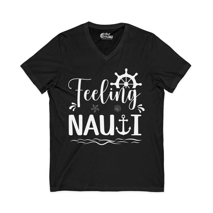 Feeling Nauti Shirt - Nautical Humor with Anchor Ship Wheel Starfish V-Neck - Best Cruise Shirts