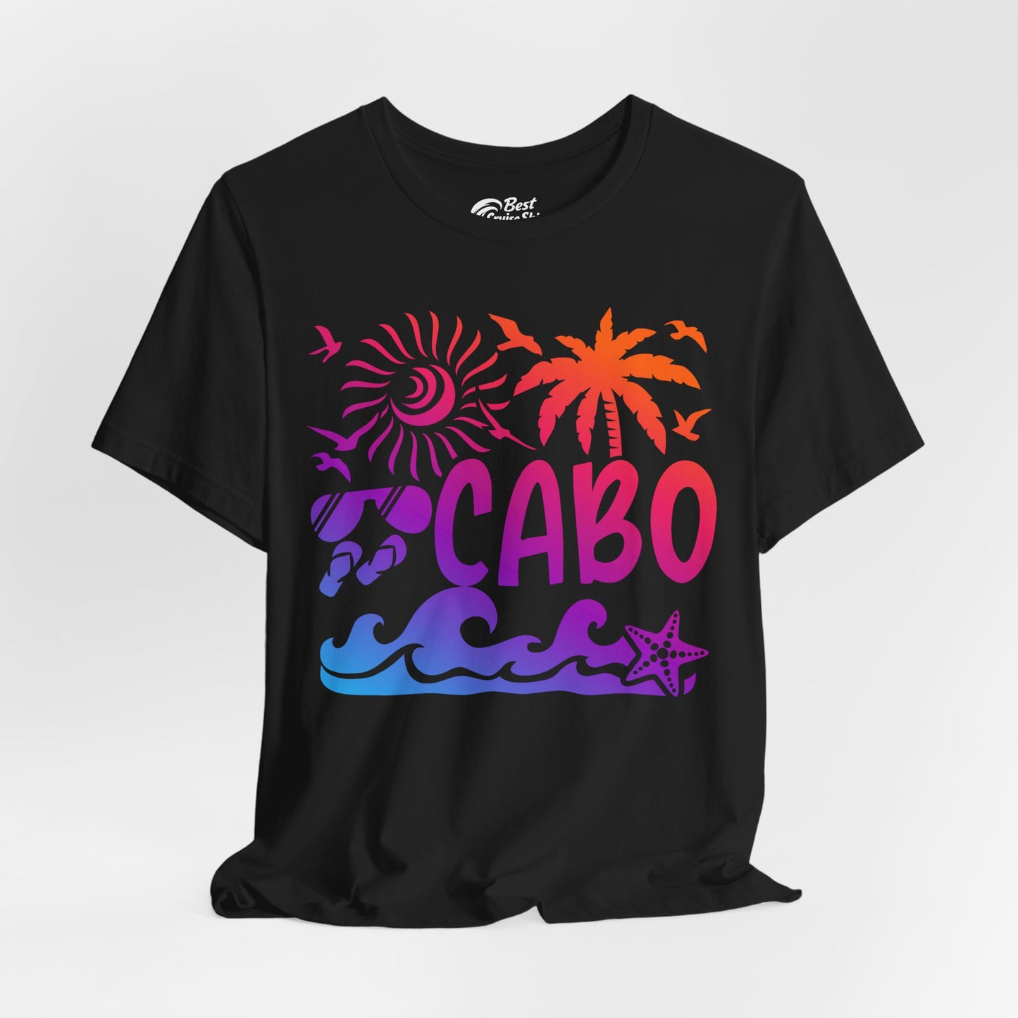 Cabo San Lucas Shirt - Tropical Sunset Palm Beach Vacation Graphic Tee Premium Tee - View 4 - Best Cruise Shirts