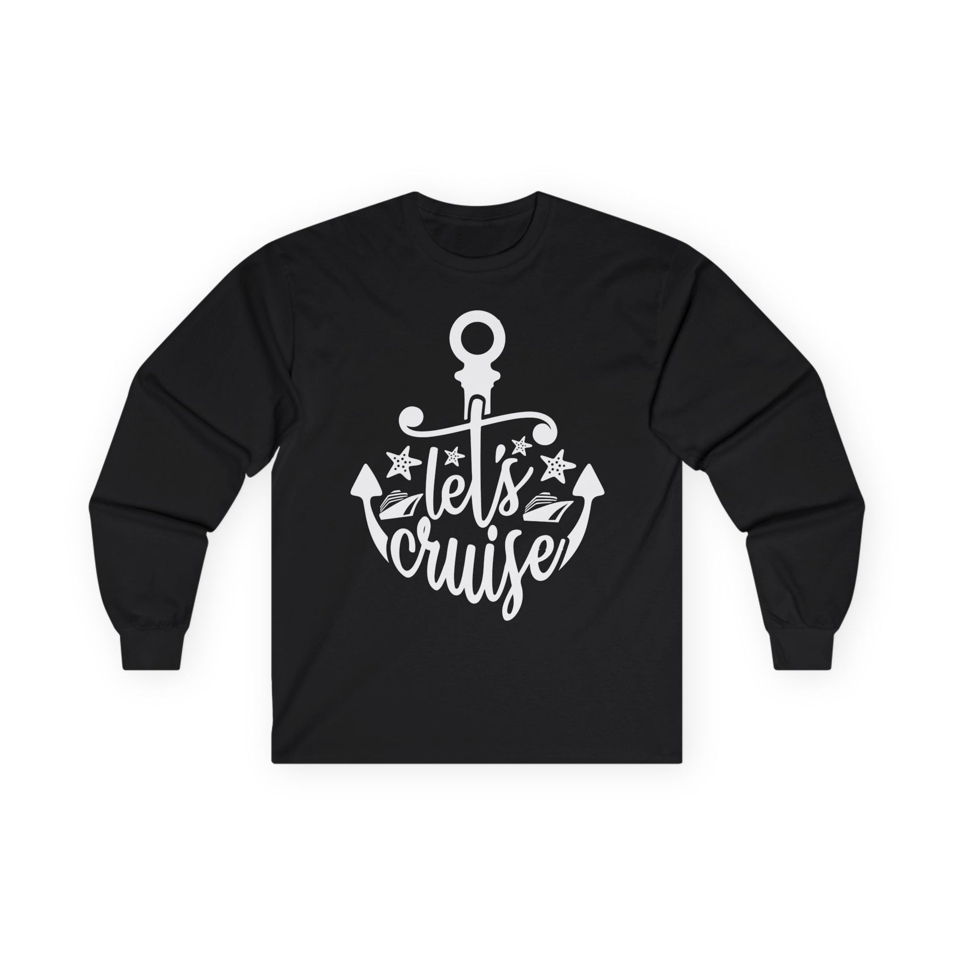 Let's Cruise Shirt - Nautical Anchor and Cruise Ship Stars Design Tee Long Sleeve - Best Cruise Shirts