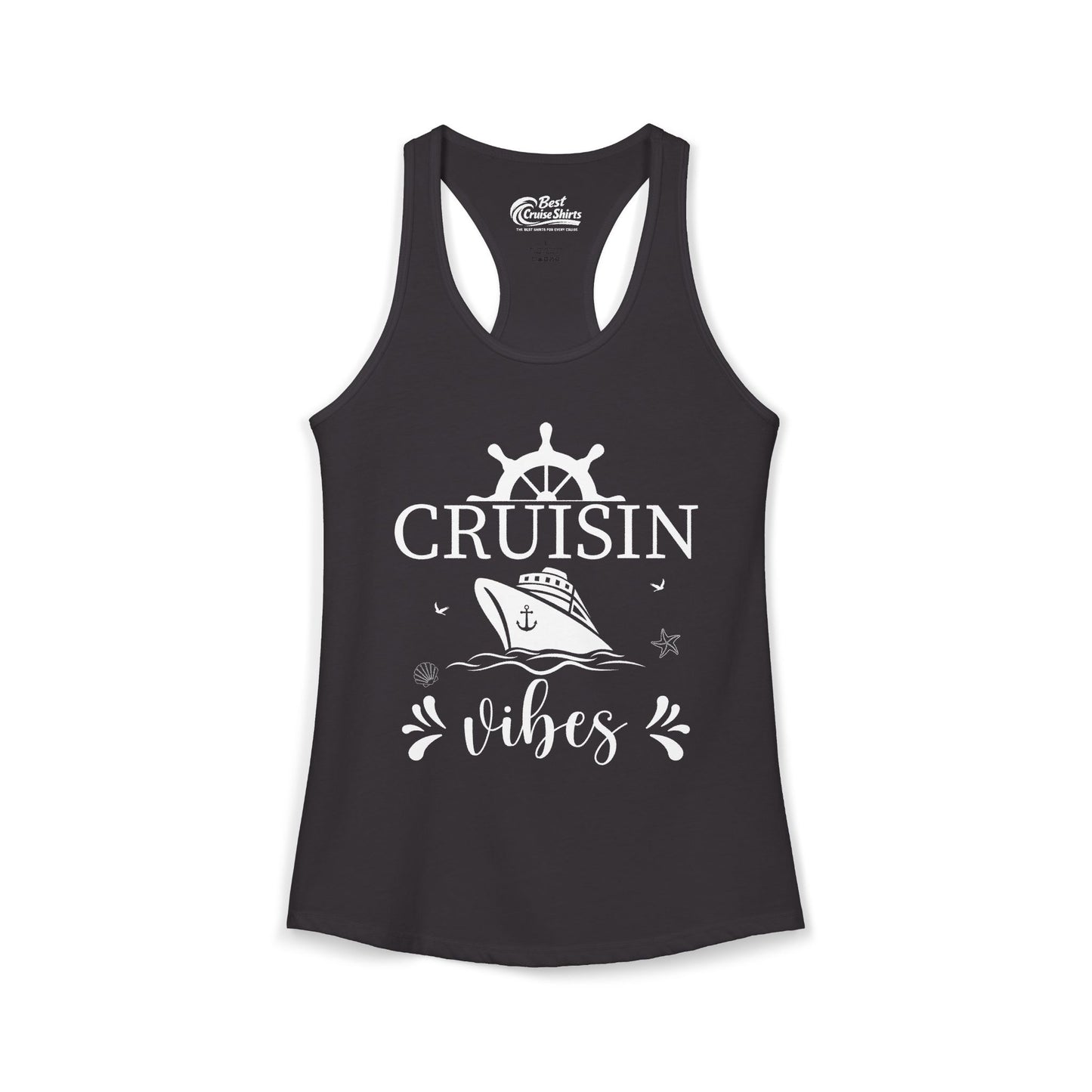 Cruisin Vibes Nautical Ocean Adventure Shirt - Bold Line Art Design Ladies Tank - Best Cruise Shirts