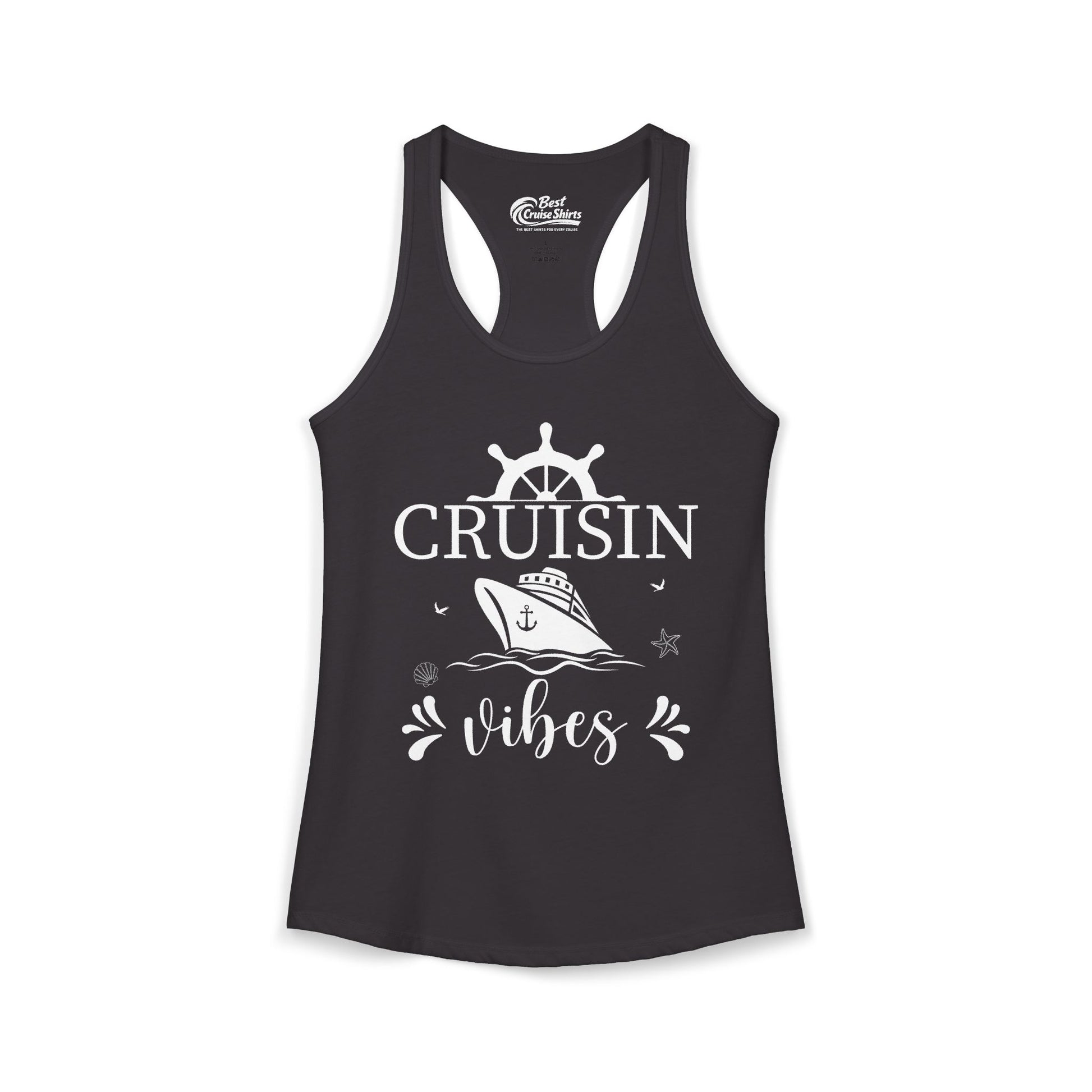 Cruisin Vibes Nautical Ocean Adventure Shirt - Bold Line Art Design Ladies Tank - Best Cruise Shirts
