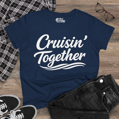 Cruisin Together Group Unity Shirt with Bold Script and Wave Design Ladies Tee - View 15 - Best Cruise Shirts
