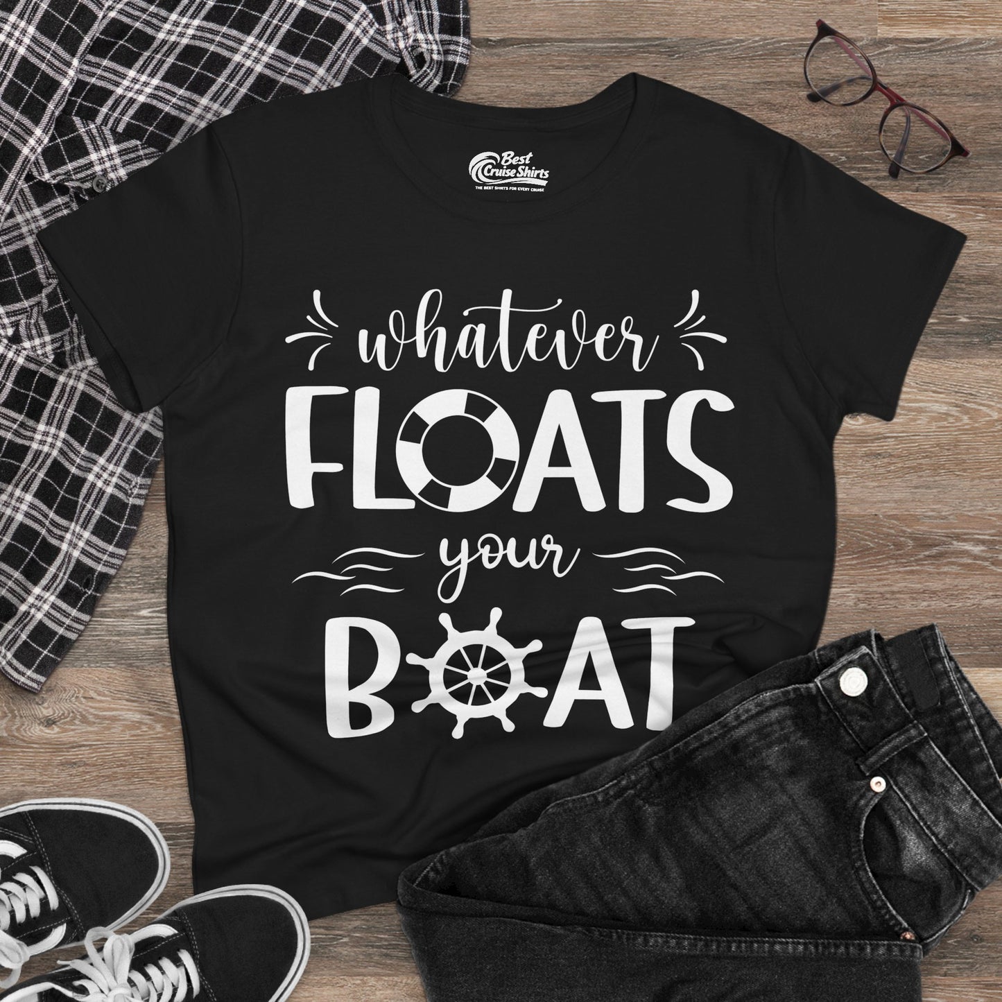 Whatever Floats Your Boat Nautical Humor Shirt With Whimsical Typography Ladies Tee - View 4 - Best Cruise Shirts