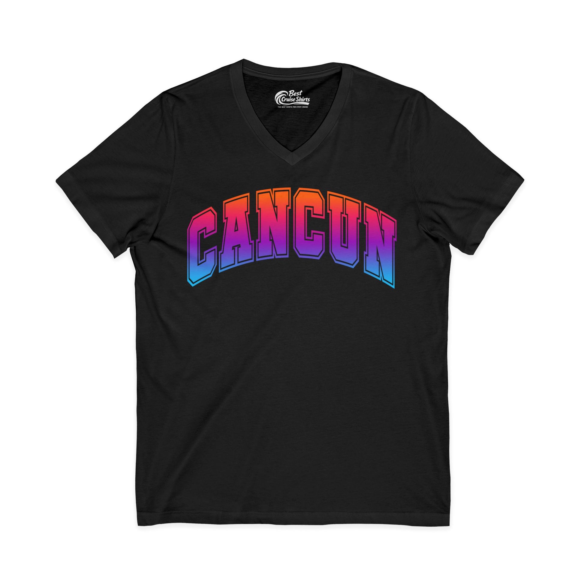 Cancun Mexico Bold Collegiate Style Shirt - Colorful Gradient Spring Break V-Neck - Best Cruise Shirts