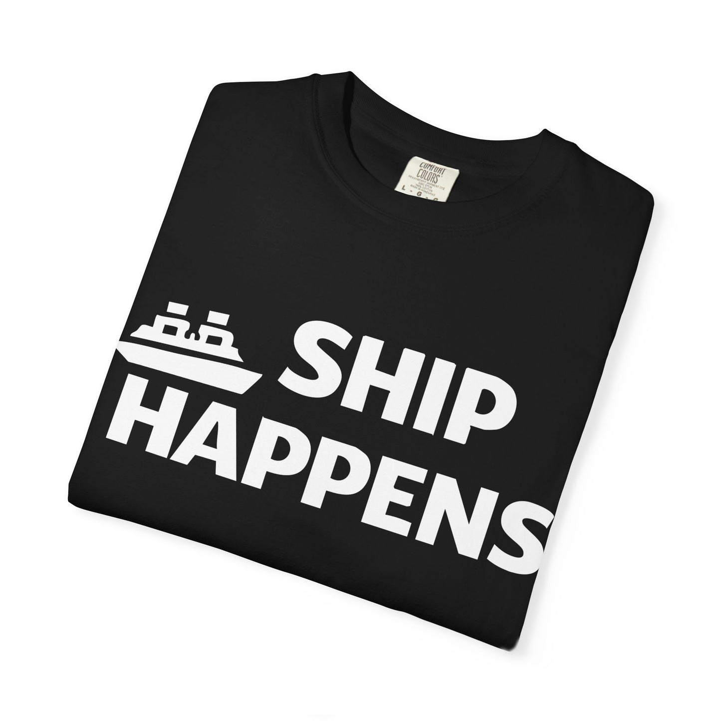 Ship Happens Funny Cruise Shirt With Bold Graphic Ship Pun Design Comfort - View 3 - Best Cruise Shirts