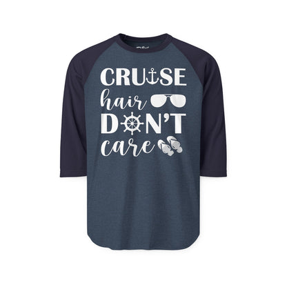 Cruise Hair Don't Care Shirt - Nautical Icons Summer Vacation Tee 3/4 Sleeve - Best Cruise Shirts