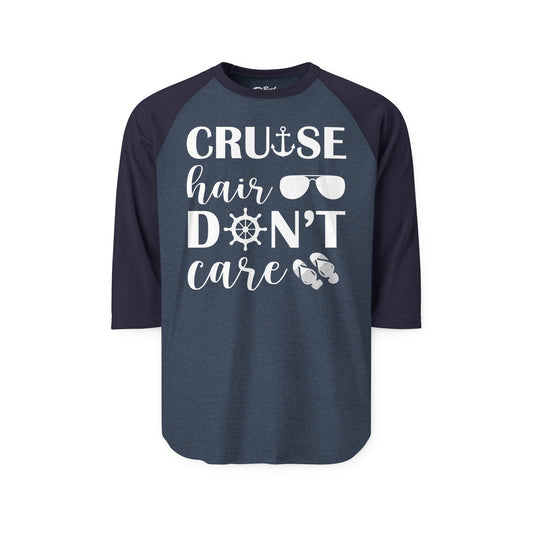 Cruise Hair Don't Care Shirt - Nautical Icons Summer Vacation Tee 3/4 Sleeve - Best Cruise Shirts