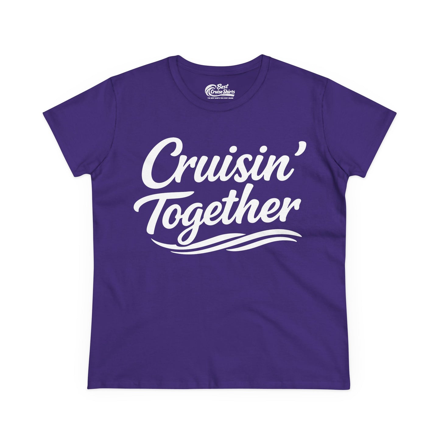 Cruisin Together Group Unity Shirt with Bold Script and Wave Design Ladies Tee - View 4 - Best Cruise Shirts