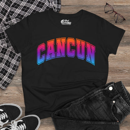 Cancun Mexico Bold Collegiate Style Shirt - Colorful Gradient Spring Break Ladies Tee - View 4 - Best Cruise Shirts