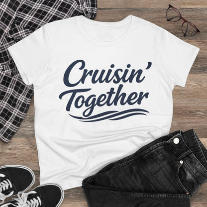 Cruisin Together Group Unity Shirt with Bold Script and Wave Design Ladies Tee - View 9 - Best Cruise Shirts