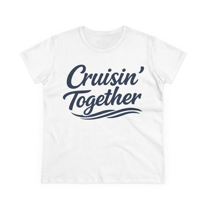 Cruisin Together Group Unity Shirt with Bold Script and Wave Design Ladies Tee - View 2 - Best Cruise Shirts