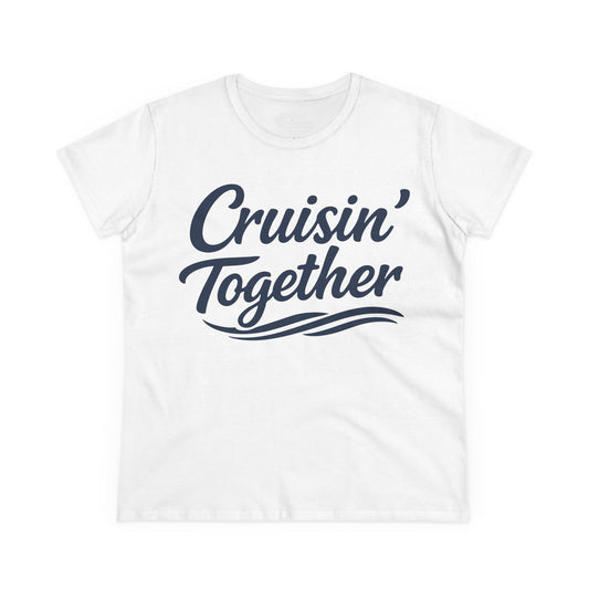 Cruisin Together Group Unity Shirt with Bold Script and Wave Design Ladies Tee - View 2 - Best Cruise Shirts