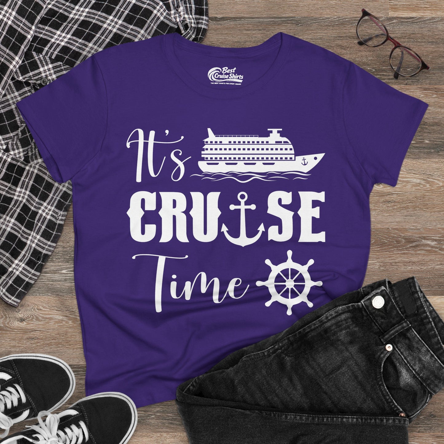 It’s Cruise Time Shirt - Nautical Ship Anchor Wheel Bold Graphic Ladies Tee - View 18 - Best Cruise Shirts