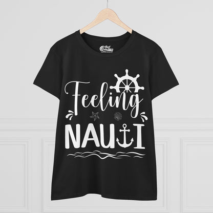 Feeling Nauti Shirt - Nautical Humor with Anchor Ship Wheel Starfish Ladies Tee - View 3 - Best Cruise Shirts