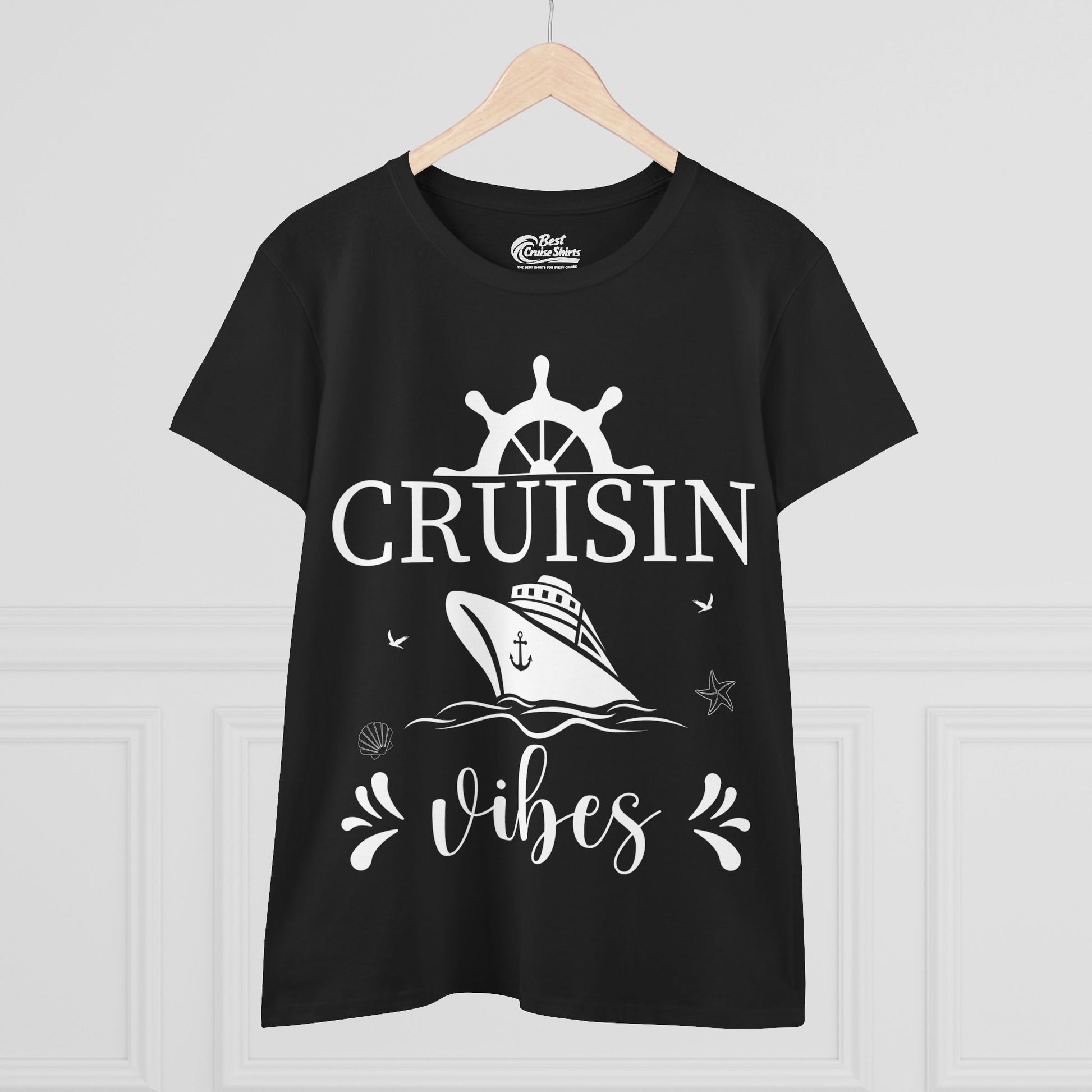 Cruisin Vibes Nautical Ocean Adventure Shirt - Bold Line Art Design Ladies Tee - View 3 - Best Cruise Shirts