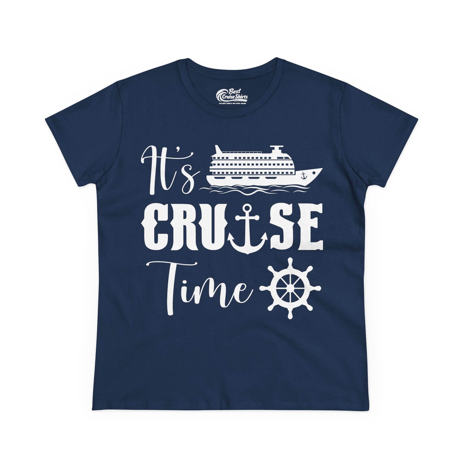 It’s Cruise Time Shirt - Nautical Ship Anchor Wheel Bold Graphic Ladies Tee - Best Cruise Shirts