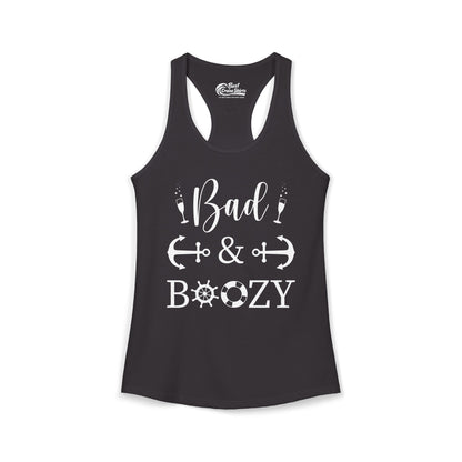 Bad and Boozy Nautical Cruise Shirt with Anchors and Ship Wheel Ladies Tank - Best Cruise Shirts