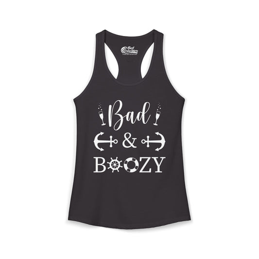 Bad and Boozy Nautical Cruise Shirt with Anchors and Ship Wheel Ladies Tank - Best Cruise Shirts