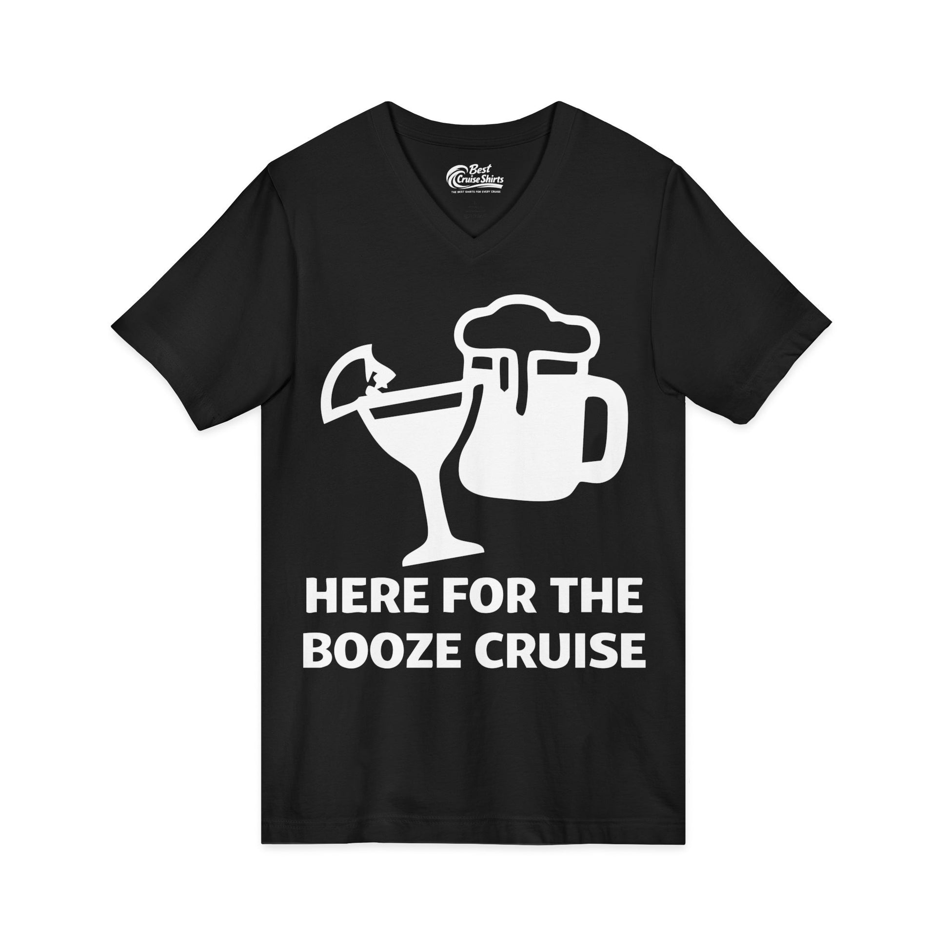 Here For The Booze Cruise Funny Drinking Team Party Shirt V-Neck - View 3 - Best Cruise Shirts