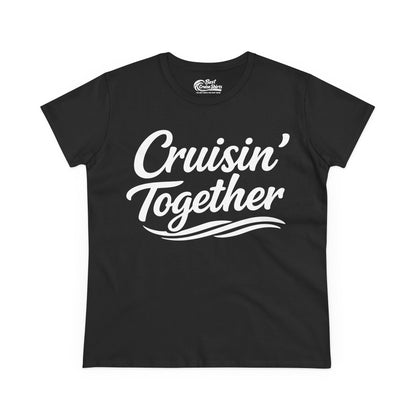 Cruisin Together Group Unity Shirt with Bold Script and Wave Design Ladies Tee - View 3 - Best Cruise Shirts