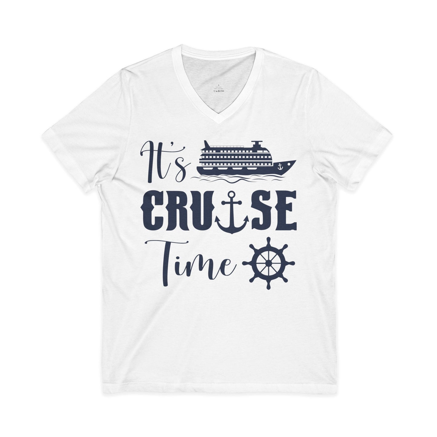 It’s Cruise Time Shirt - Nautical Ship Anchor Wheel Bold Graphic V-Neck - View 3 - Best Cruise Shirts