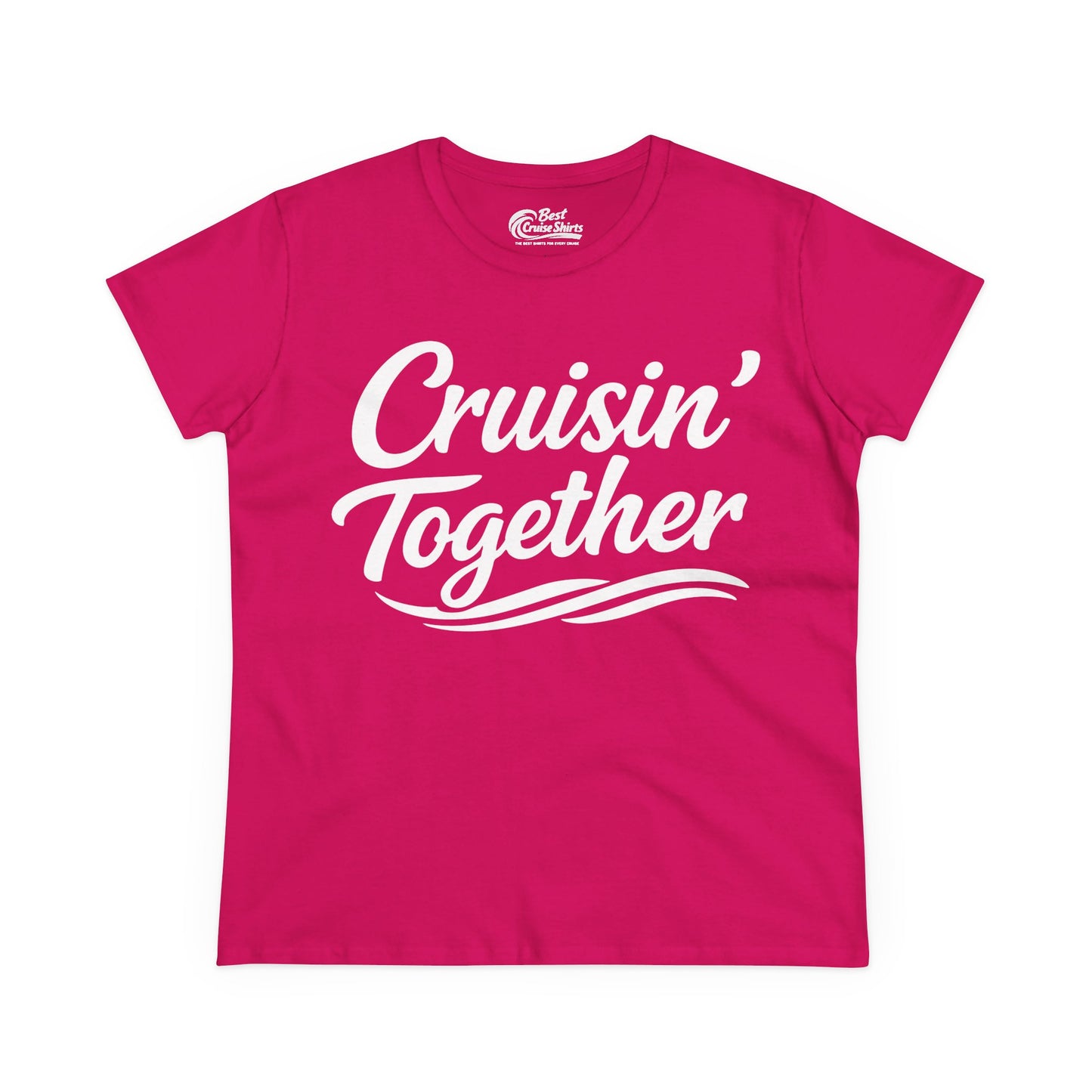 Cruisin Together Group Unity Shirt with Bold Script and Wave Design Ladies Tee - View 6 - Best Cruise Shirts