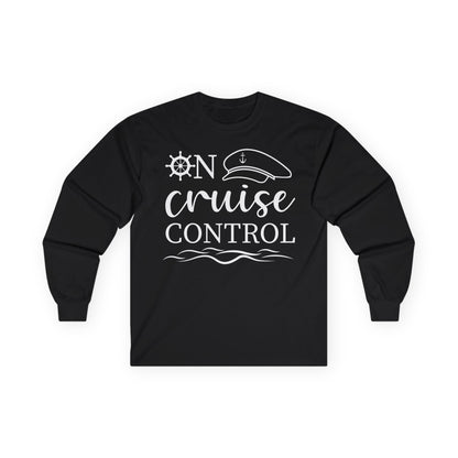 On Cruise Control Shirt - Nautical Captain Hat and Ship Wheel Design Long Sleeve - Best Cruise Shirts