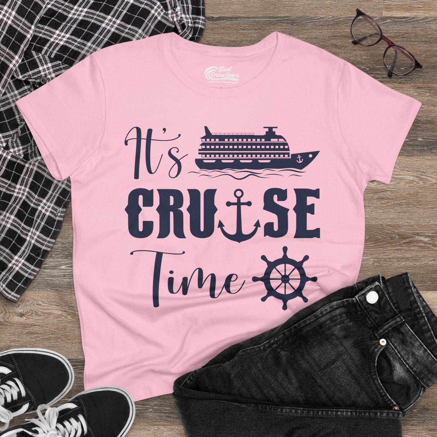 It’s Cruise Time Shirt - Nautical Ship Anchor Wheel Bold Graphic Ladies Tee - View 21 - Best Cruise Shirts