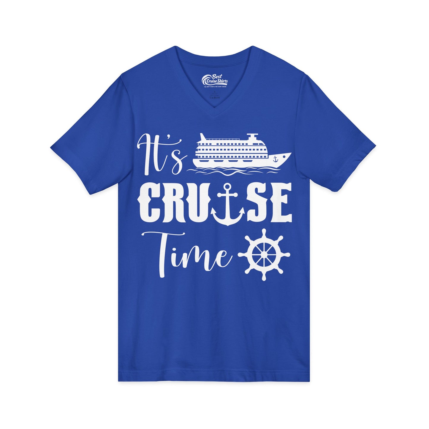It’s Cruise Time Shirt - Nautical Ship Anchor Wheel Bold Graphic V-Neck - View 17 - Best Cruise Shirts