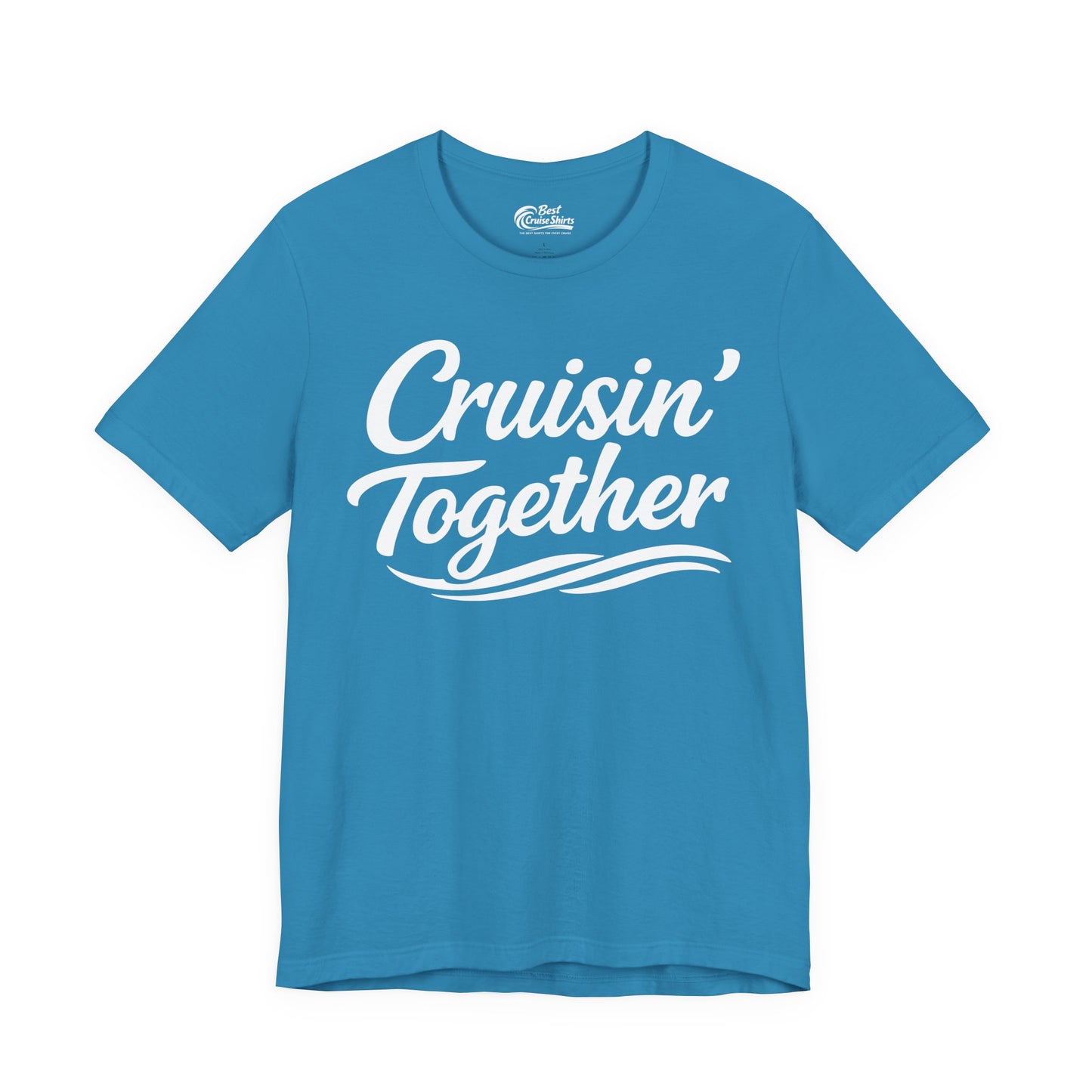 Cruisin Together Group Unity Shirt with Bold Script and Wave Design Premium Tee - View 4 - Best Cruise Shirts