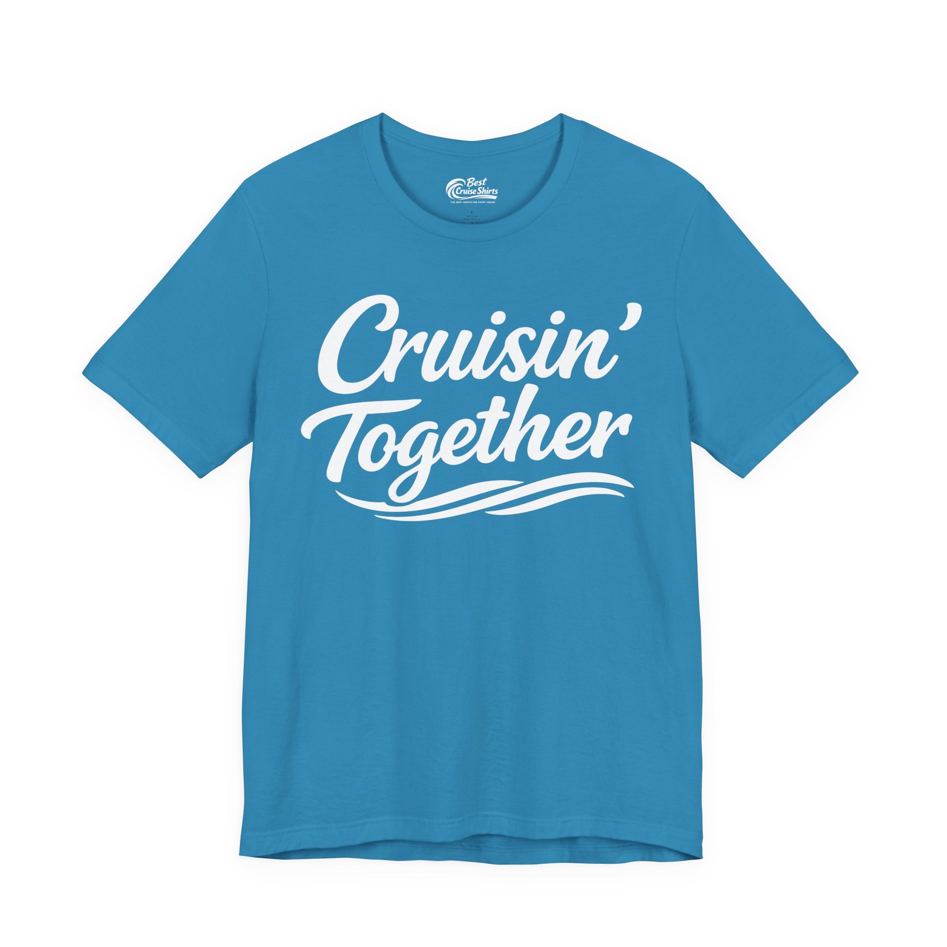 Cruisin Together Group Unity Shirt with Bold Script and Wave Design Premium Tee - View 4 - Best Cruise Shirts