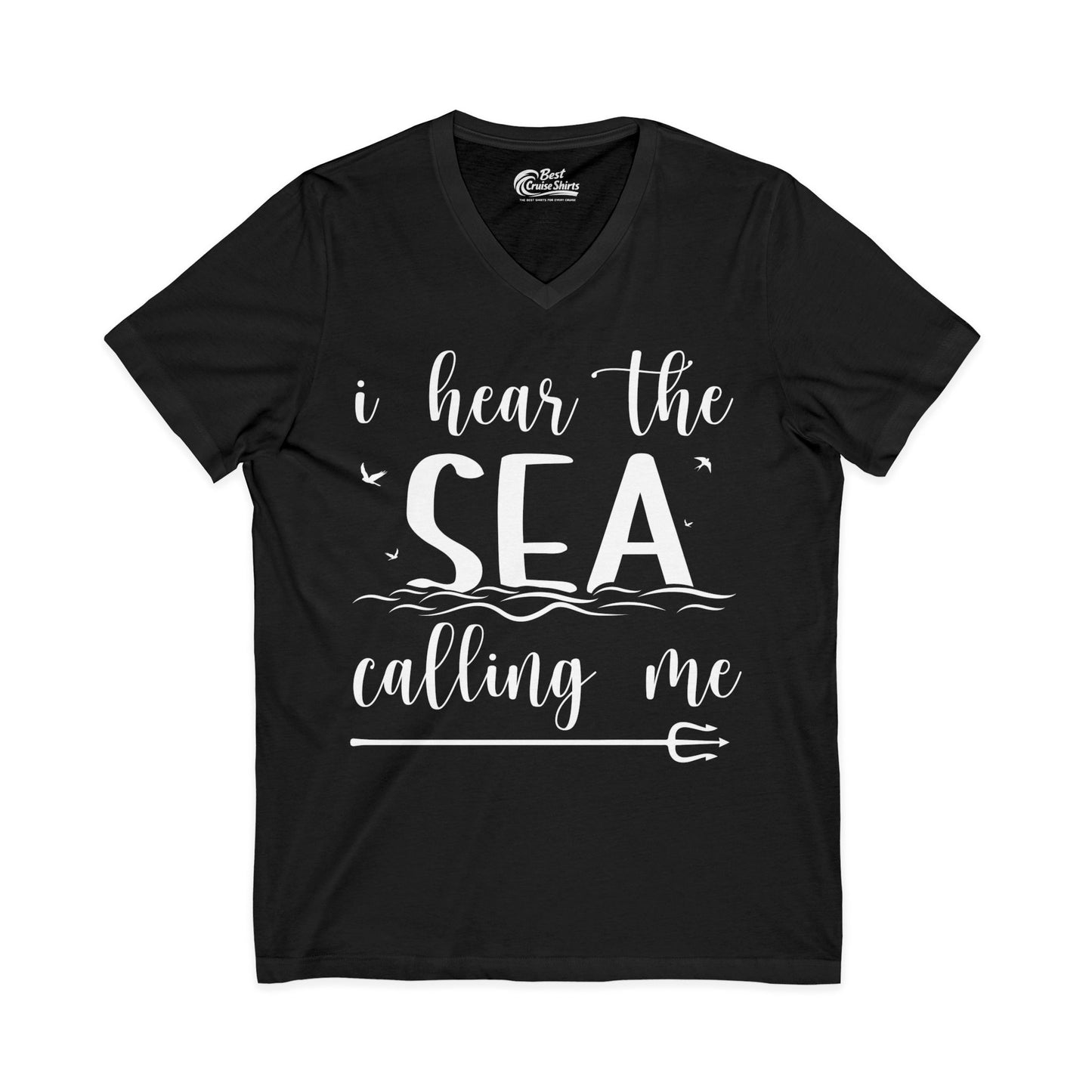 Sea Calling Nautical Beach Quote Shirt With Waves And Birds Art V-Neck - Best Cruise Shirts