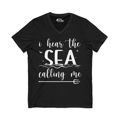 Sea Calling Nautical Beach Quote Shirt With Waves And Birds Art V-Neck - Best Cruise Shirts