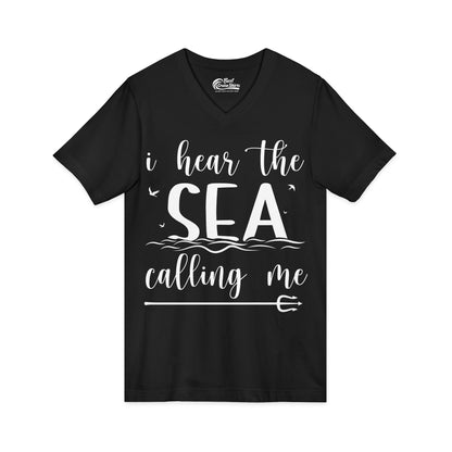 Sea Calling Nautical Beach Quote Shirt With Waves And Birds Art V-Neck - View 3 - Best Cruise Shirts