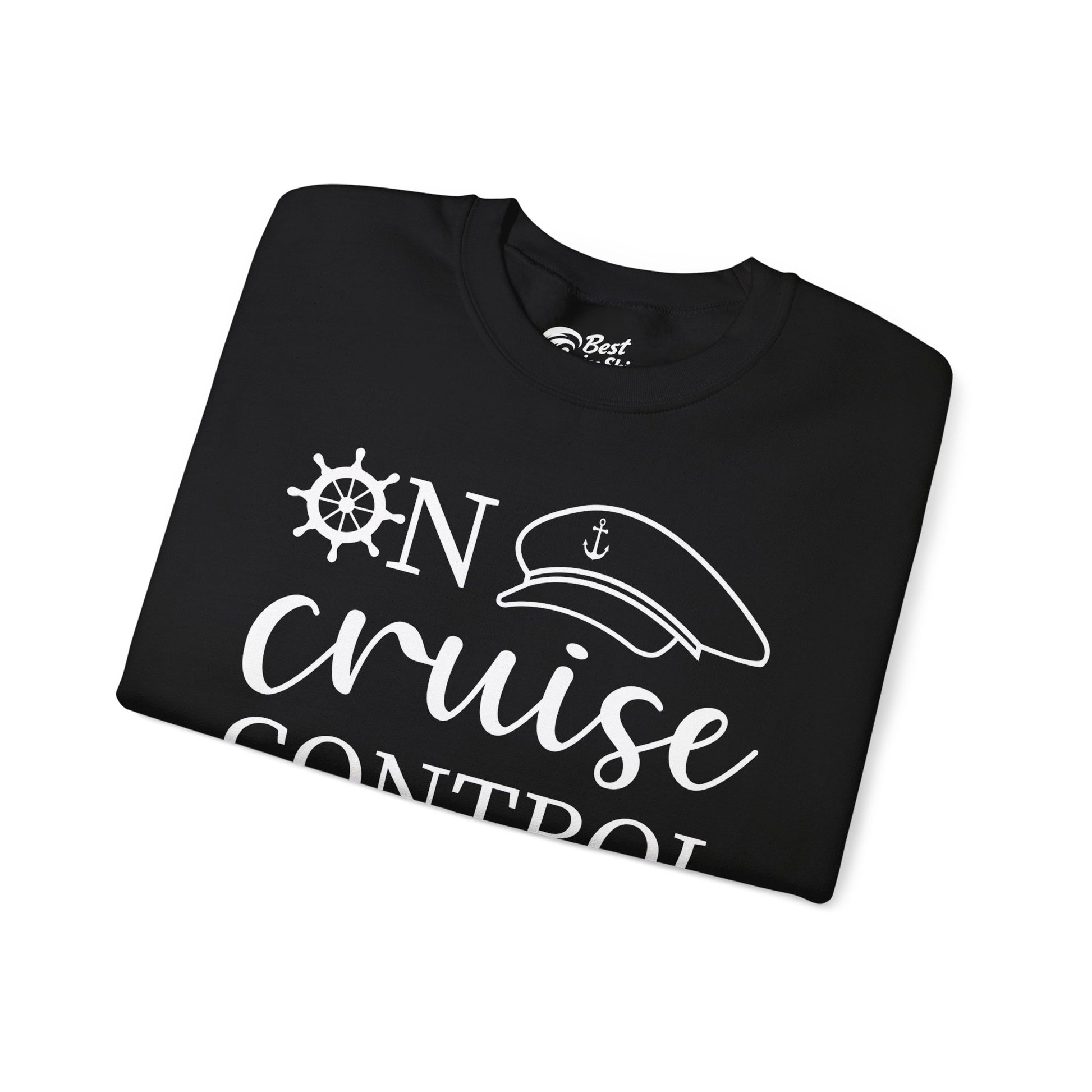 On Cruise Control Shirt - Nautical Captain Hat and Ship Wheel Design Sweatshirt - View 3 - Best Cruise Shirts
