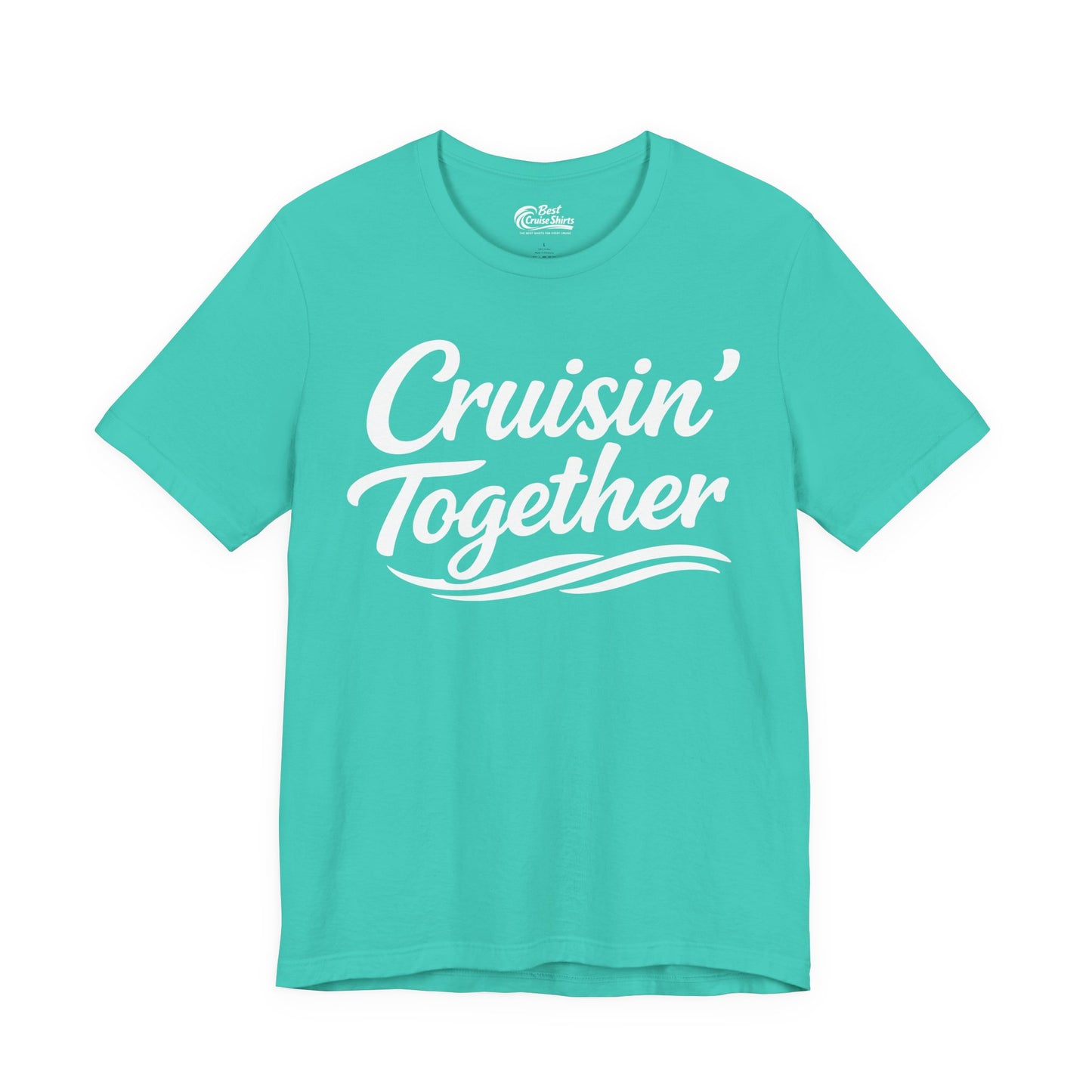 Cruisin Together Group Unity Shirt with Bold Script and Wave Design Premium Tee - View 3 - Best Cruise Shirts