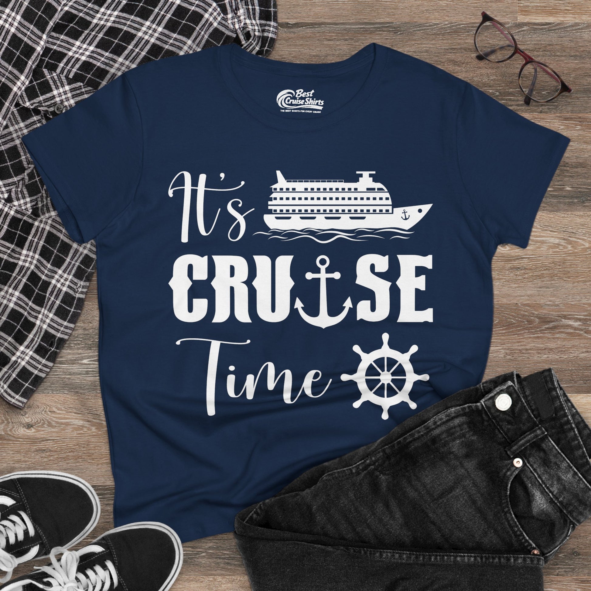 It’s Cruise Time Shirt - Nautical Ship Anchor Wheel Bold Graphic Ladies Tee - View 15 - Best Cruise Shirts