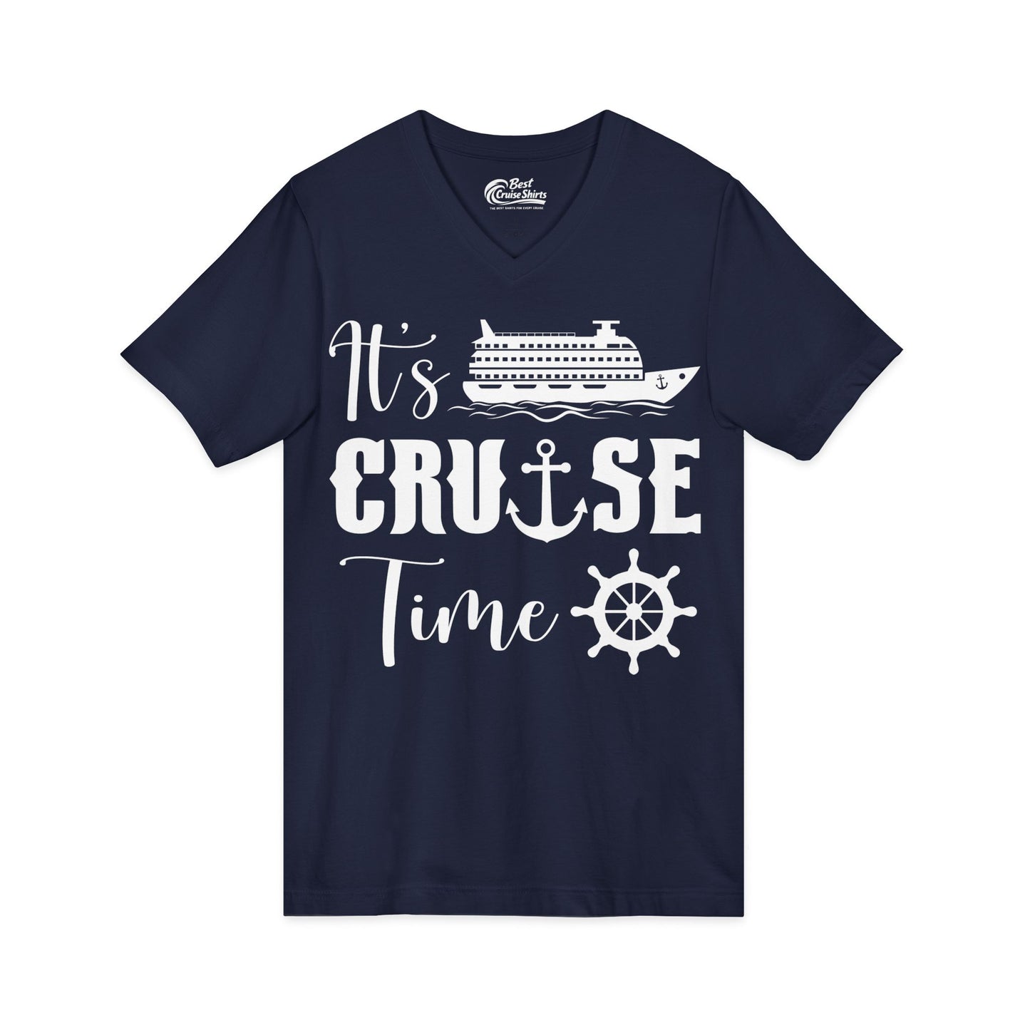 It’s Cruise Time Shirt - Nautical Ship Anchor Wheel Bold Graphic V-Neck - View 23 - Best Cruise Shirts