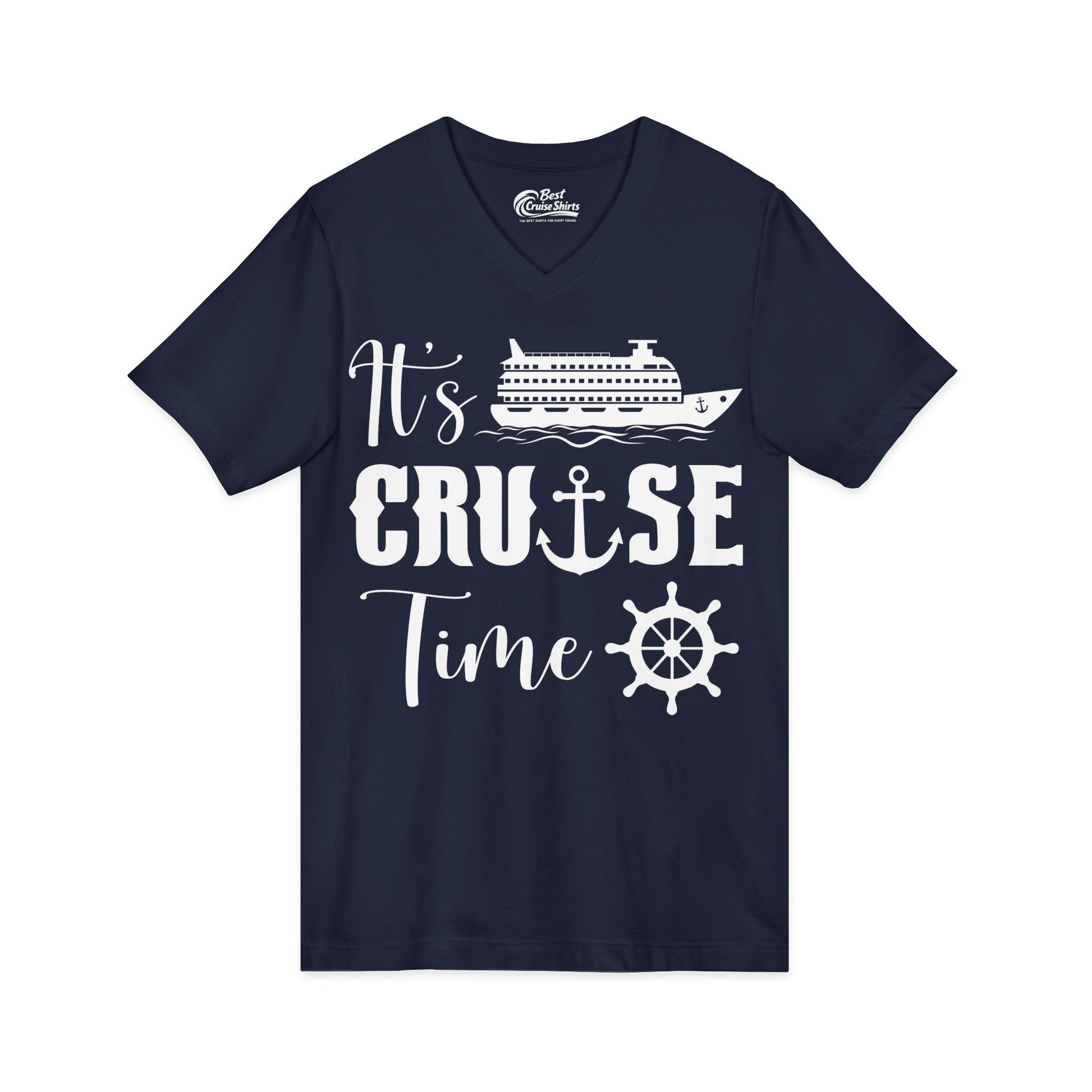 It’s Cruise Time Shirt - Nautical Ship Anchor Wheel Bold Graphic V-Neck - View 23 - Best Cruise Shirts