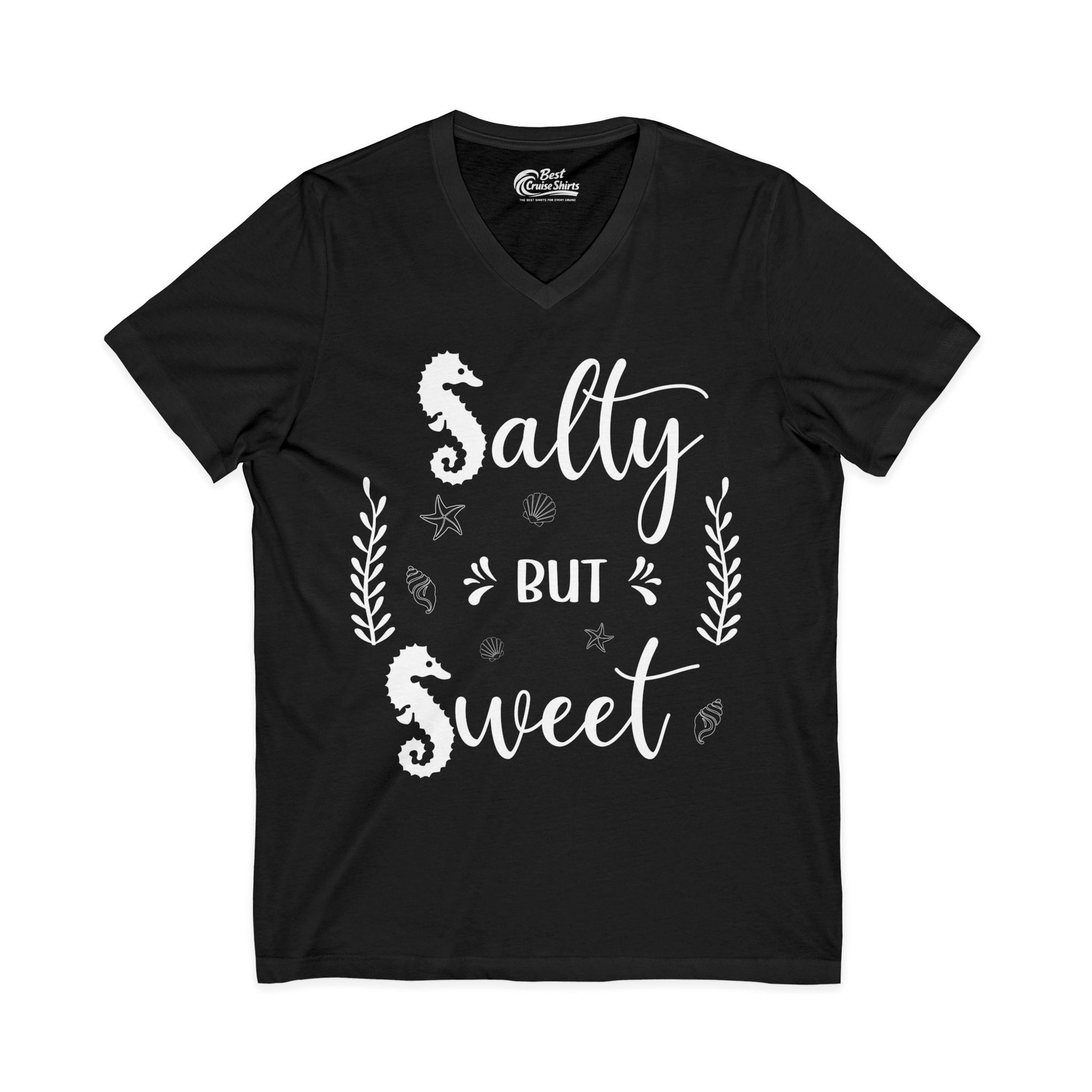 Salty But Sweet Seahorse Ocean Beach Shirt - Whimsical Summer Tee V-Neck - Best Cruise Shirts