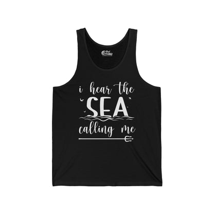 Sea Calling Nautical Beach Quote Shirt With Waves And Birds Art — Tank Top