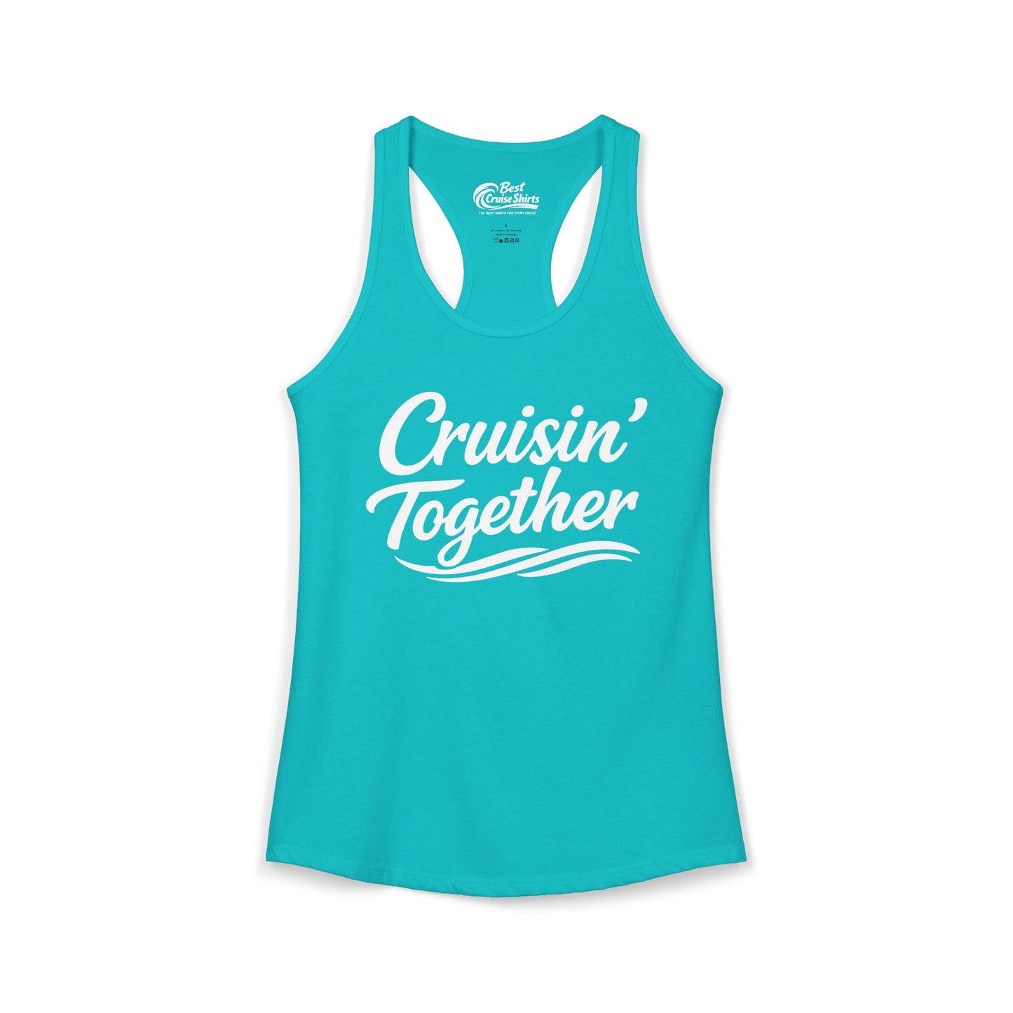 Cruisin Together Group Unity Shirt with Bold Script and Wave Design Ladies Tank - View 2 - Best Cruise Shirts