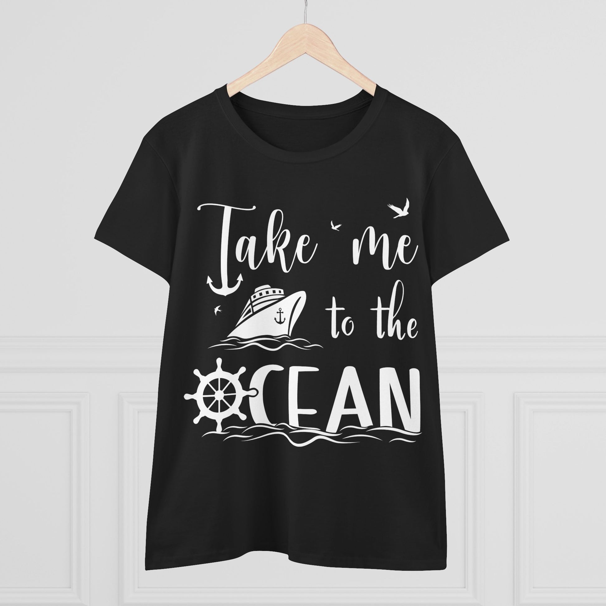 Take Me to the Ocean Nautical Cruise Ship Anchor Wheel Shirt Ladies Tee - View 3 - Best Cruise Shirts