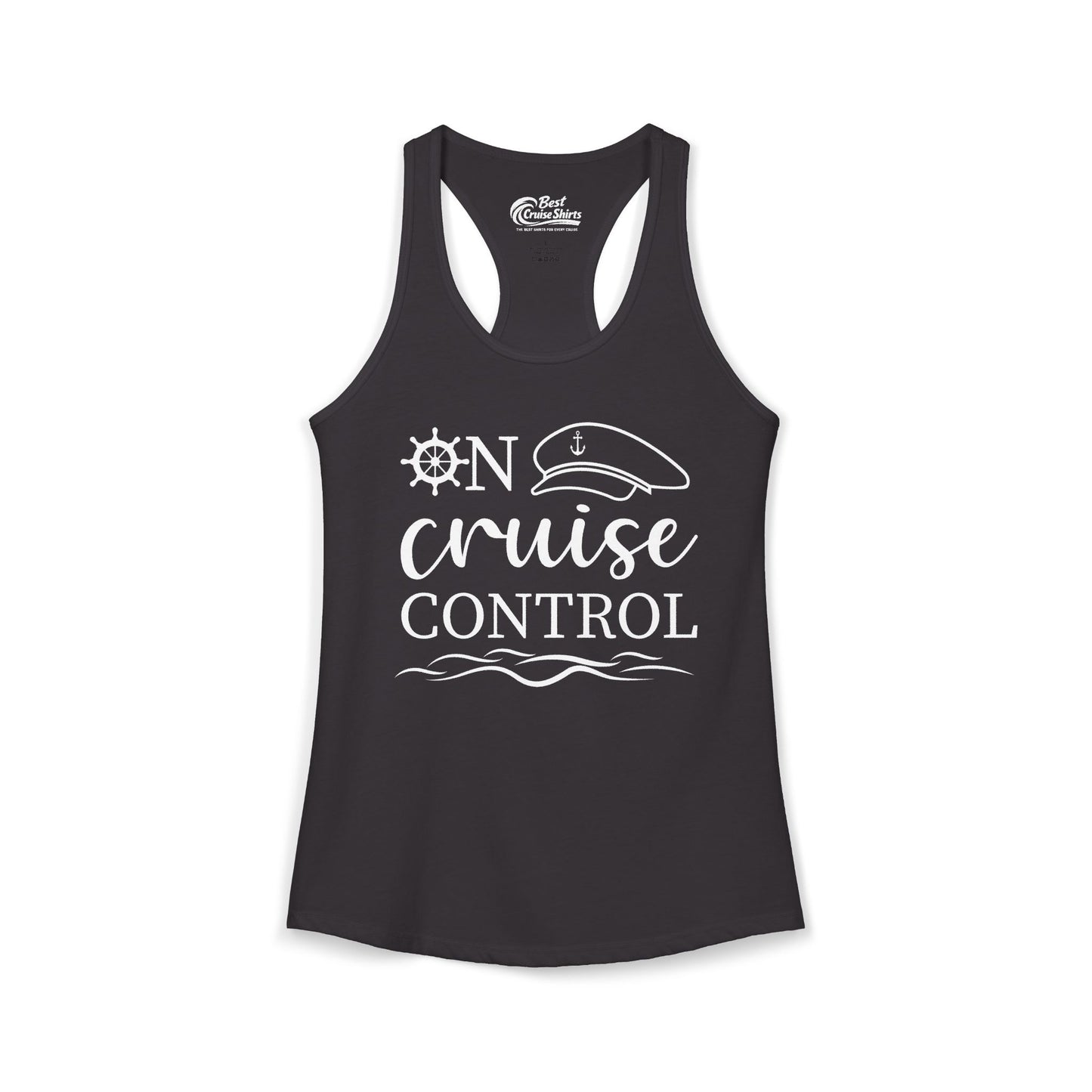 On Cruise Control Shirt - Nautical Captain Hat and Ship Wheel Design Ladies Tank - Best Cruise Shirts