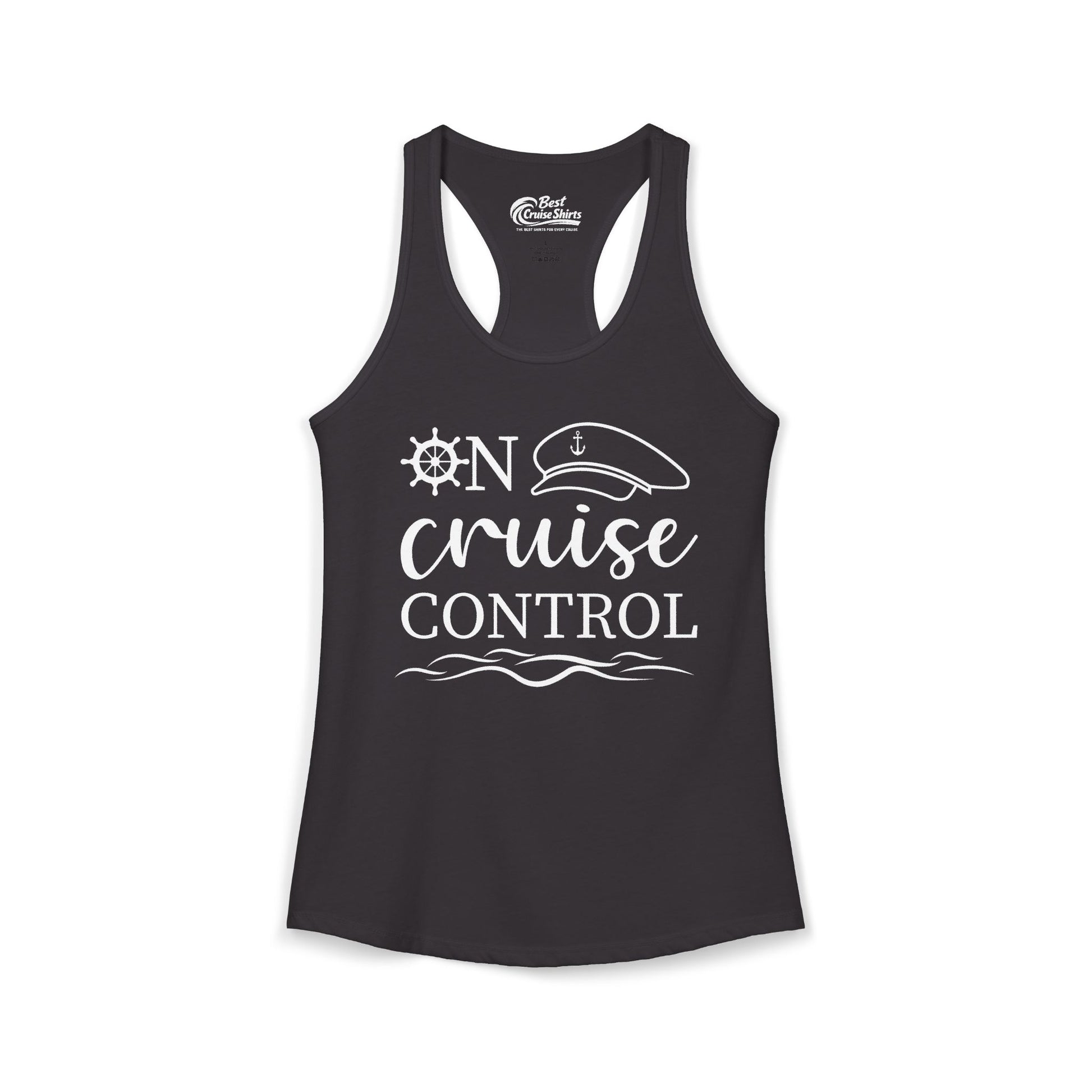 On Cruise Control Shirt - Nautical Captain Hat and Ship Wheel Design Ladies Tank - Best Cruise Shirts
