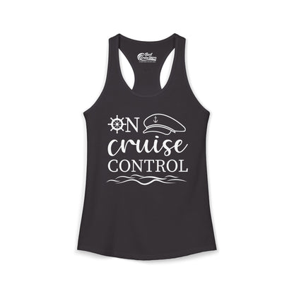On Cruise Control Shirt - Nautical Captain Hat and Ship Wheel Design Ladies Tank - Best Cruise Shirts