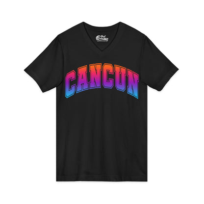 Cancun Mexico Bold Collegiate Style Shirt - Colorful Gradient Spring Break V-Neck - View 3 - Best Cruise Shirts